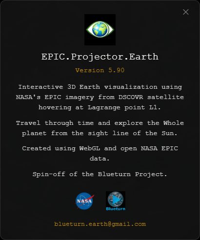 About: version, credits, NASA and Blueturn