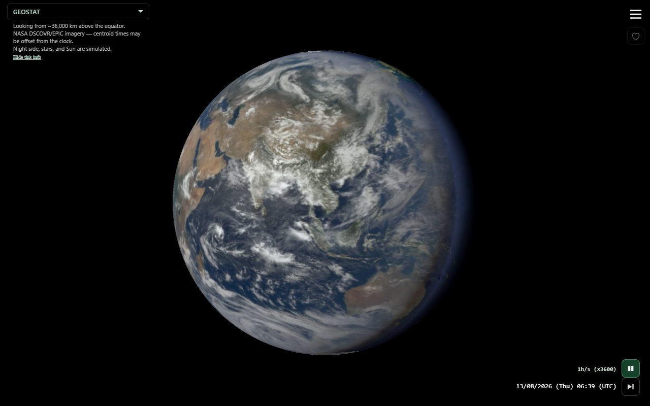 GEOSTAT view from above the equator (night side, simulated stars)