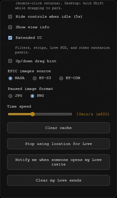 Love settings: location, notify, clear sends