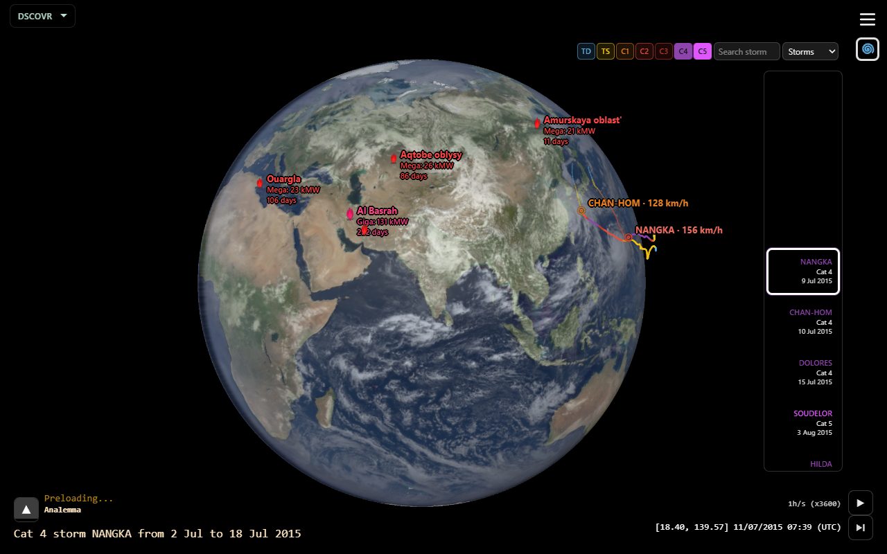 Selected storm: zoom-pivot, Analemma, strip highlight
