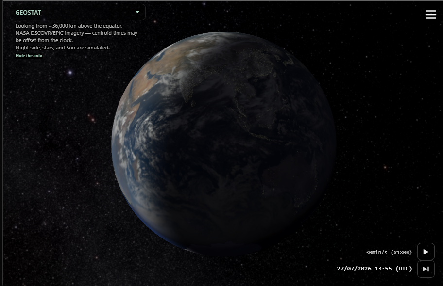 Earth from geostationary altitude, same EPIC photographs, closer camera